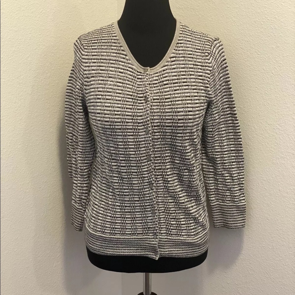 ANN TAYLOR METALLIC STRIPE CARDIGAN SWEATER COTTON